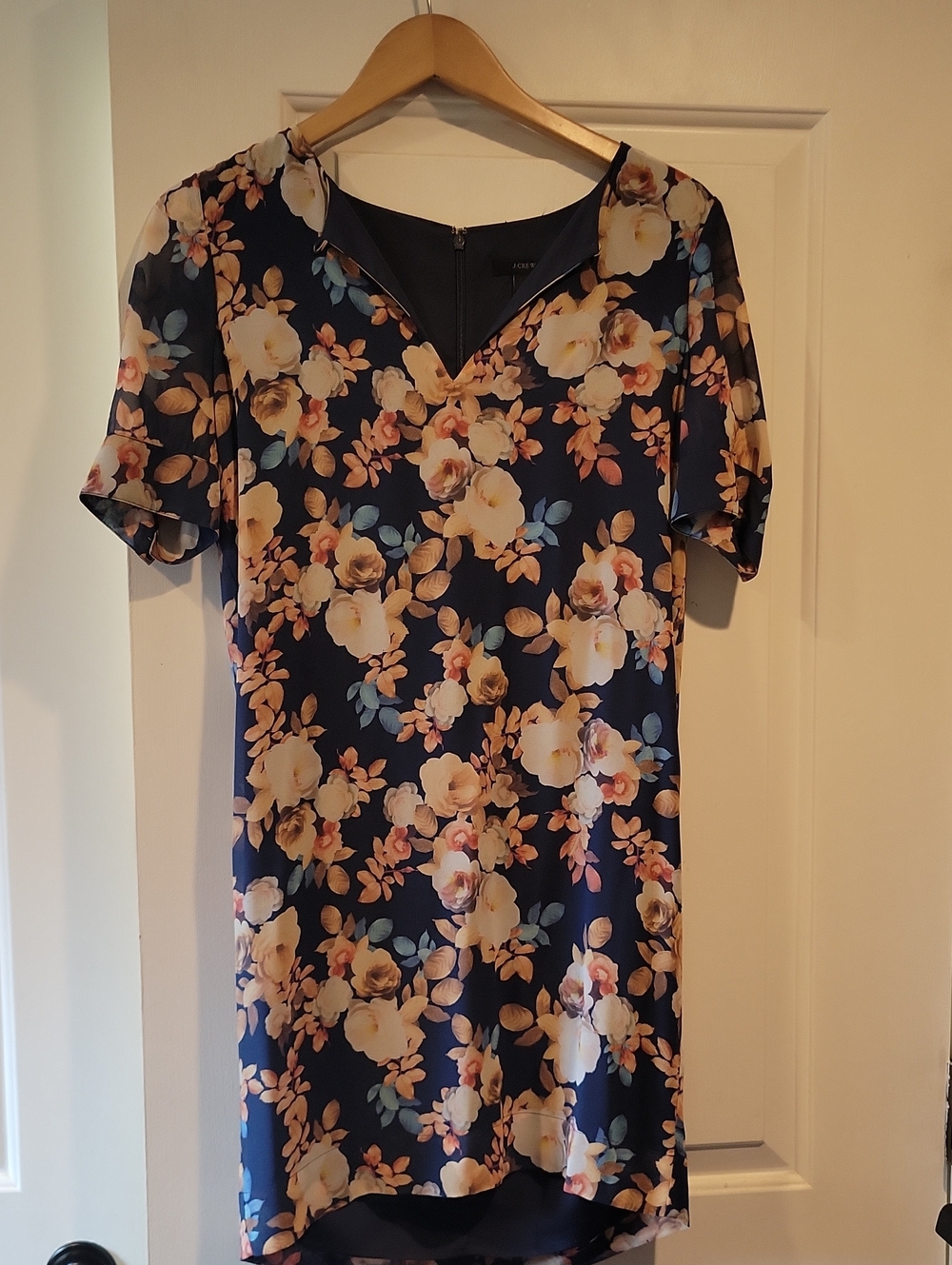 J. Crew Navy Dress with Cream and Peach Floral Accent